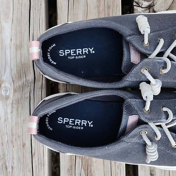 Sperry Pier Wave 9.5 Slip On Canvas Leather Sneaker Shoe Blue Pink - Picture 4 of 7